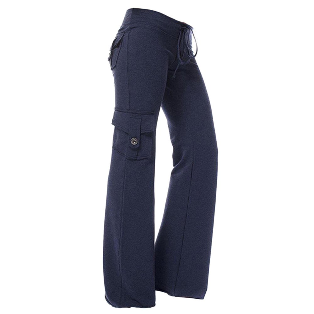 Bootcut Yoga Pants Women's Stretch Workout Relax Fit Super Soft Cargo Yoga Pants Wide Leg Palazzo Pants with Pockets Navy