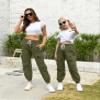 AOWKULAE Women Cargo Pants, Tapered Joggers Drawstring Elastic Waist Loose Pants with Pockets for Women, Army Green, Size US Large view 2
