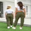 AOWKULAE Women Cargo Pants, Tapered Joggers Drawstring Elastic Waist Loose Pants with Pockets for Women, Army Green, Size US Large view 3