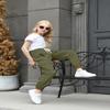 AOWKULAE Women Cargo Pants, Tapered Joggers Drawstring Elastic Waist Loose Pants with Pockets for Women, Army Green, Size US Large view 4