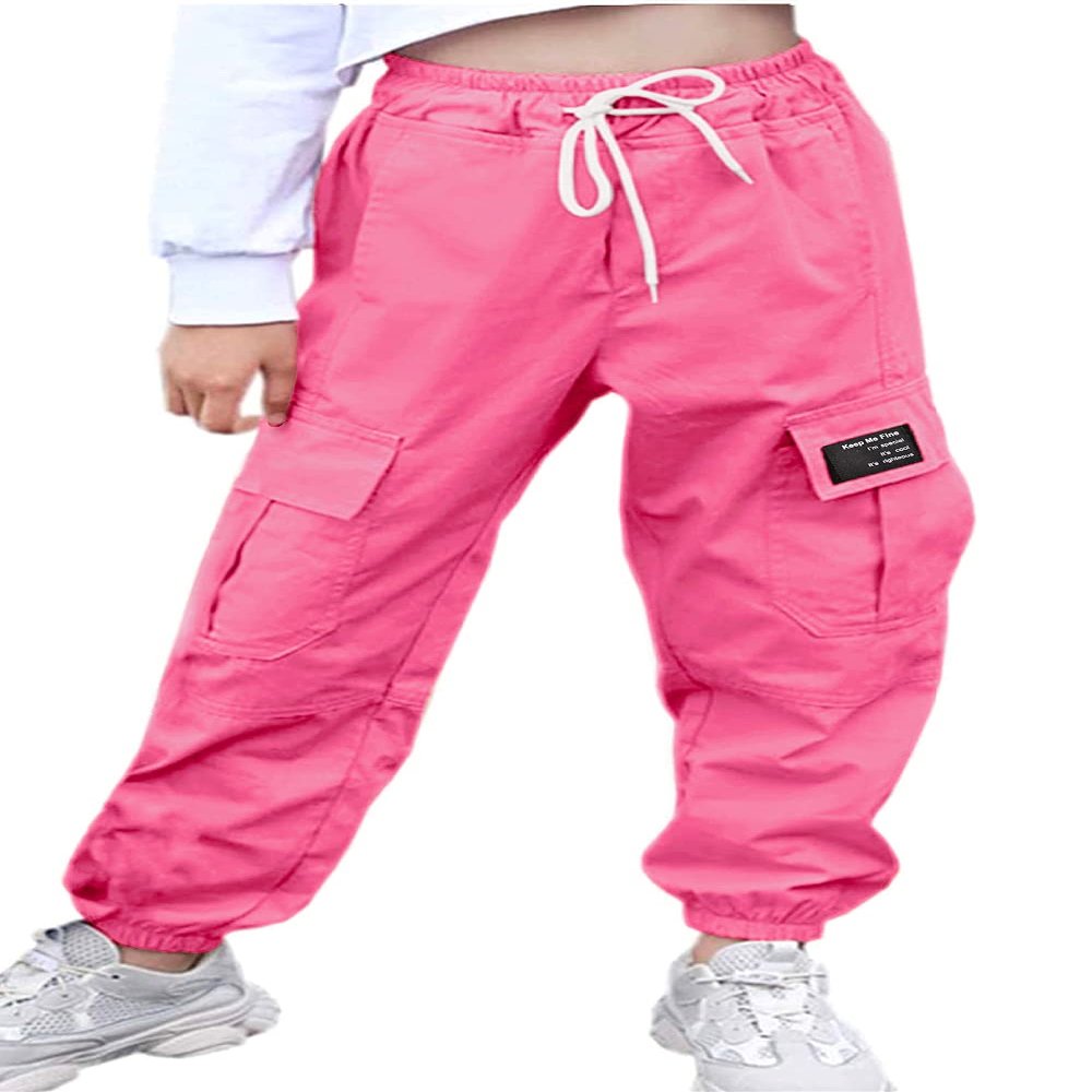 AOWKULAE Women Cargo Pants, Tapered Joggers Drawstring Elastic Waist Loose Pants with Pockets for Women, Rose Pink, Size US X-Large