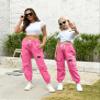 AOWKULAE Women Cargo Pants, Tapered Joggers Drawstring Elastic Waist Loose Pants with Pockets for Women, Rose Pink, Size US X-Large view 2