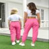 AOWKULAE Women Cargo Pants, Tapered Joggers Drawstring Elastic Waist Loose Pants with Pockets for Women, Rose Pink, Size US X-Large view 3