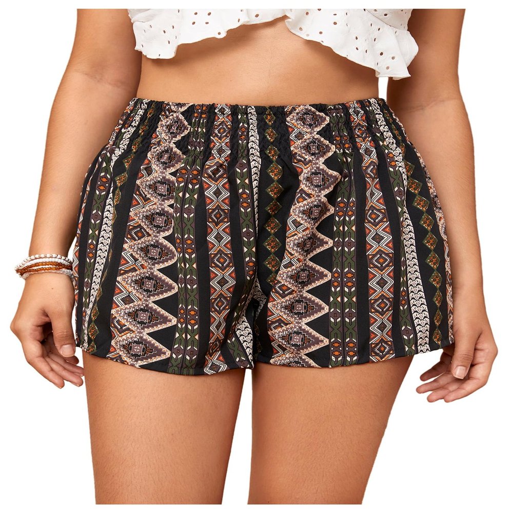 Floerns Women's Summer Tribal Print Elastic Waist Beach Shorts Black Tribal M