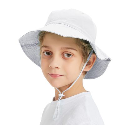 TopTie Baby Sun Hat Summer Beach Hat UPF 50+ Bucket Hat with Wide Brim for Kids 0-6 Years-White-S