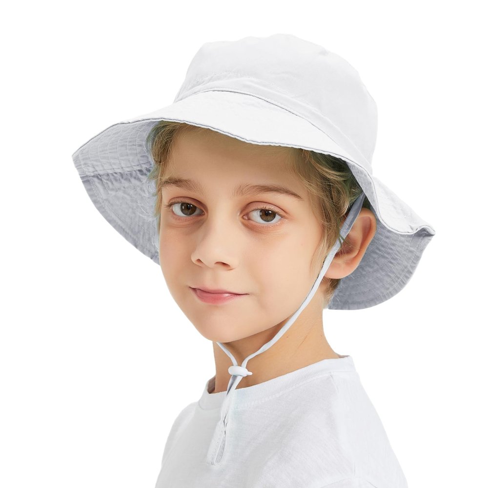 TopTie Baby Sun Hat Summer Beach Hat UPF 50+ Bucket Hat with Wide Brim for Kids 0-6 Years-White-S