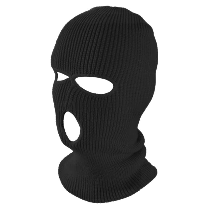 TopTie 3 Hole Balaclava, Double Knitted Windproof Breathable Balaclava for Men Women Knit Hat-Black