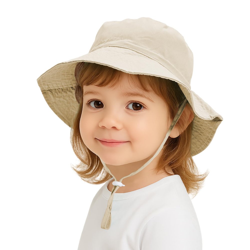 TopTie Baby Sun Hat Summer Beach Hat UPF 50+ Bucket Hat with Wide Brim for Kids 0-6 Years-Beige-S