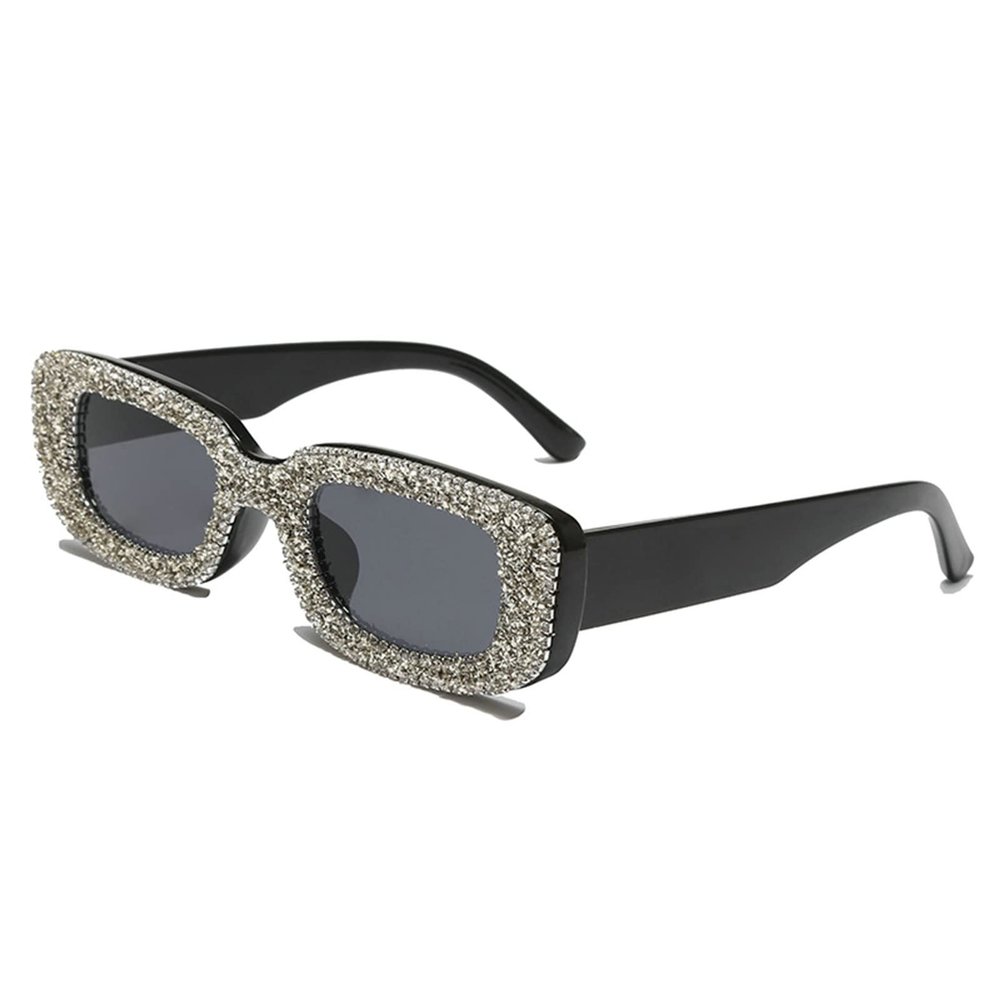 COTIA Small Square Sunglasses Women Diamond Sunglasses Rhinestone Bling Sunglasses Men Eyewear UV400 (black)