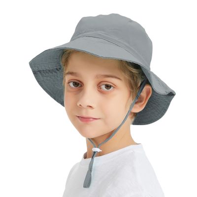 TopTie Baby Sun Hat Summer Beach Hat UPF 50+ Bucket Hat with Wide Brim for Kids 0-6 Years-Grey-S
