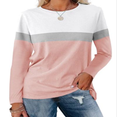 Minetom Women's Color Block Tunic Tops Casual Long Sleeve Shirts Round Neck Pullover