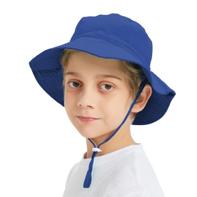 TopTie Baby Sun Hat Summer Beach Hat UPF 50+ Bucket Hat with Wide Brim for Kids 0-6 Years-Royal Blue-M