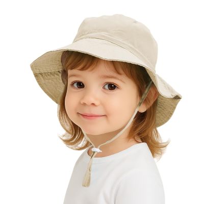 TopTie Baby Sun Hat Summer Beach Hat UPF 50+ Bucket Hat with Wide Brim for Kids 0-6 Years-Beige-M