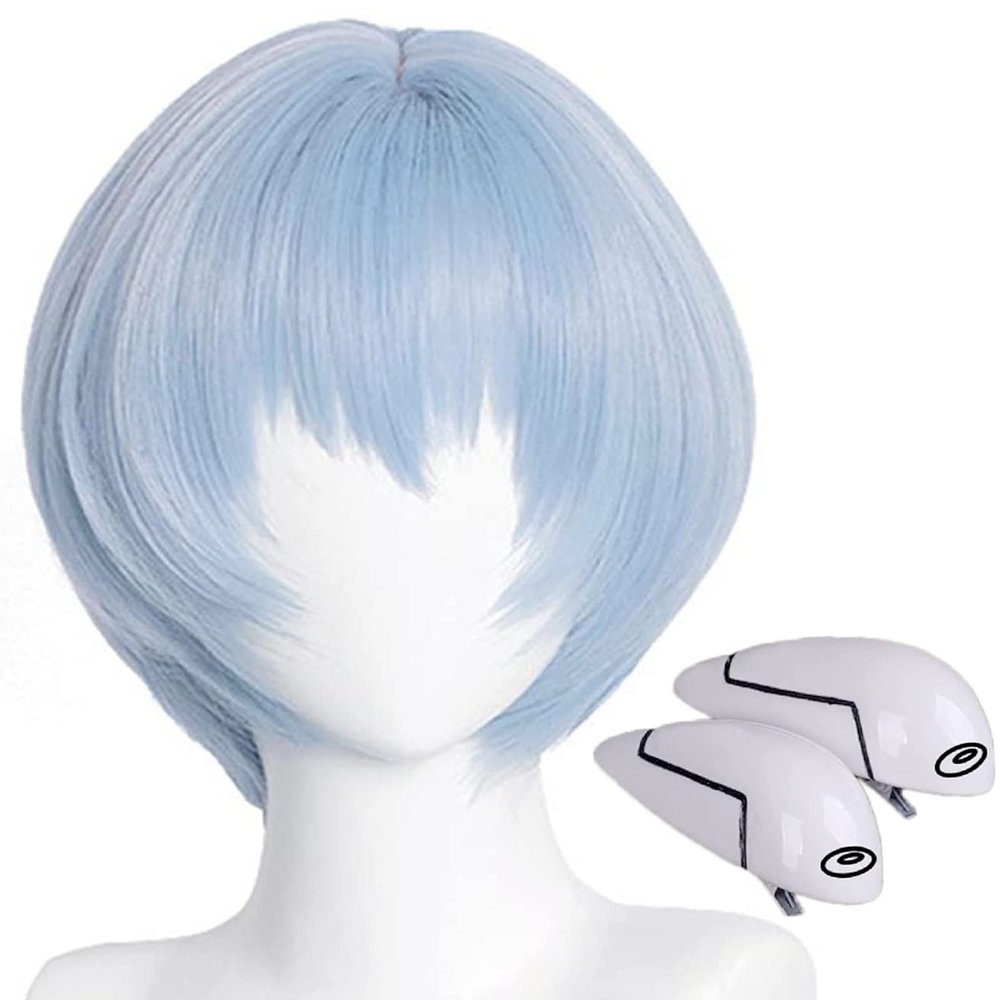 abouder Ayanami Rei Cosplay Wig with Hair Clips - Asuka Ayanami Rei Eva Short Blue Costume Wig - Genesis Anime Heat Resistant Hairwig for Cosplay Costume Anime Halloween