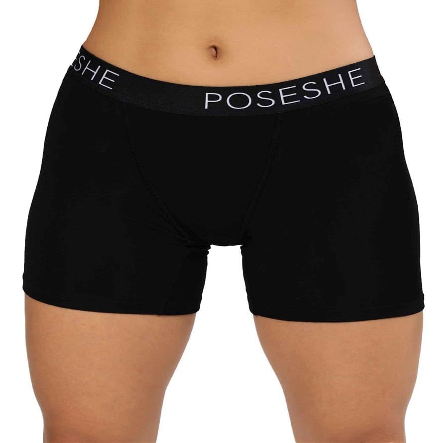 POSESHE Women's Boxer Briefs 6" Inseam, Ultra-soft MicroModal Boyshorts Underwear, All Black,1X