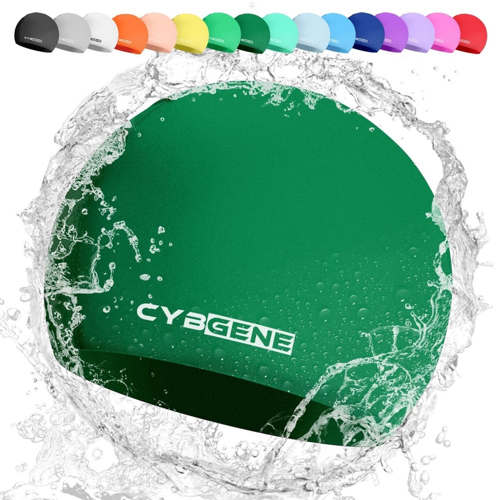 CybGene Silicone Swim Cap, Unisex Swimming Cap for Women and Men, Bathing Cap Ideal for Short Medium Long Hair-Dark Green