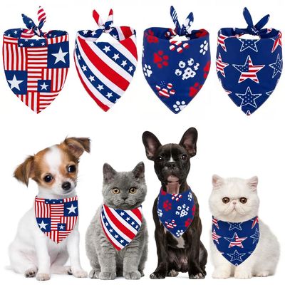 American Flag Dog Bandanas, 4th of July Dog Bandanas, 4 Pack Triangle Pet Scarfs, Holiday Pet Bandana for Small Medium Large Dogs Cats Pets