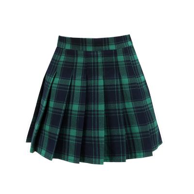 ZHANCHTONG Women's High Waist A-Line Pleated Mini Skirt Short Tennis Skirt (05 Green Plaid, XXL)