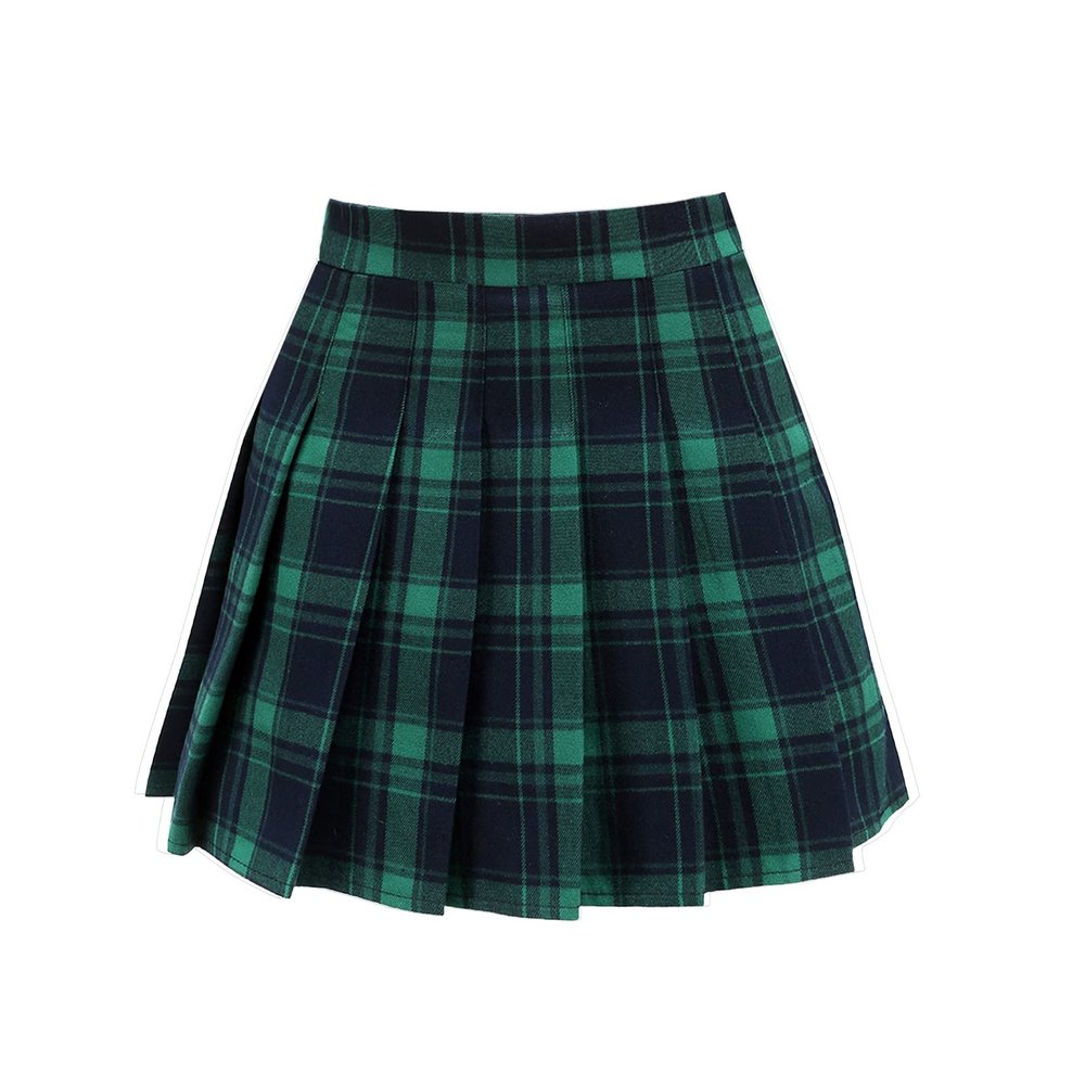 ZHANCHTONG Women's High Waist A-Line Pleated Mini Skirt Short Tennis Skirt (05 Green Plaid, XXL)
