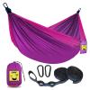 SZHLUX Camping Hammock Double & Single Portable Hammocks with 2 Tree Straps and Attached Carry Bag,Great for Outdoor,Indoor,Beach,Camping,Purple & Pink, Medium view 1