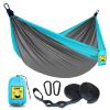 SZHLUX Camping Hammock Double & Single Portable Hammocks with 2 Tree Straps and Attached Carry Bag,Great for Outdoor,Indoor,Beach,Camping,Light Grey / Sky Blue view 1