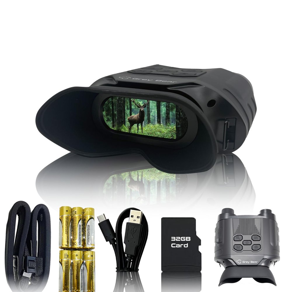 Grey Bear Night Vision Star Goggles, 9X Infrared Binoculars, IP54 for Wildlife Observation, Camping, Hiking, Security, View Range 1248ft at Day & 591ft in Total Darkness
