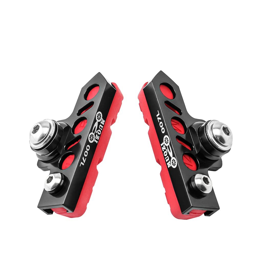 BBxunsless Bicycle C Caliper Extended Brake Pad (Set of 2) Wear-Resistant Replaceable Aluminum Alloy Rim Brake for Road, MTB, Folding Bike (Black-Red)