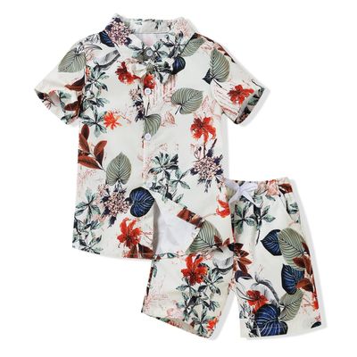 HINTINA Toddler Infant Baby Boy Shorts Set Hawaiian Outfit Short Sleeve leaf Floral Flower Shirt Summer Clothes Set Suit 18-24 Months