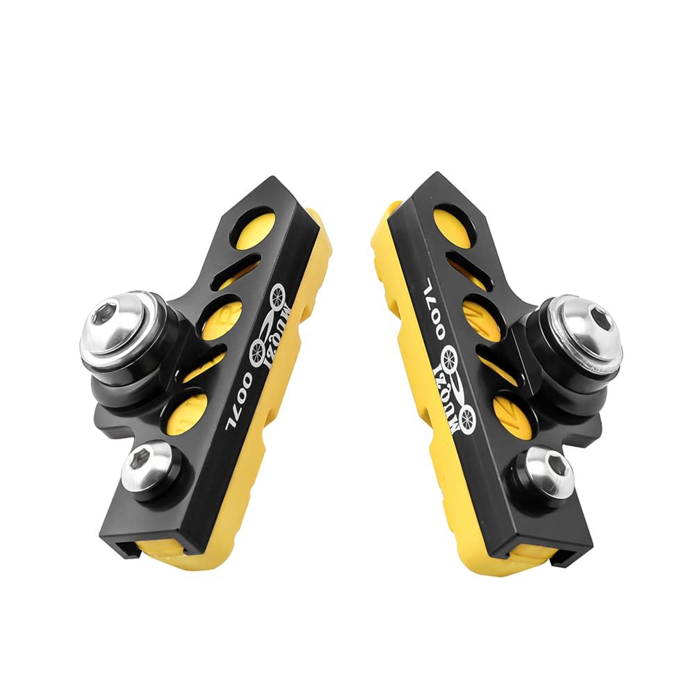 BBxunsless Bicycle C Caliper Extended Brake Pad (Set of 2) Wear-Resistant Replaceable Aluminum Alloy Rim Brake for Road, MTB, Folding Bike (Black-Yellow)
