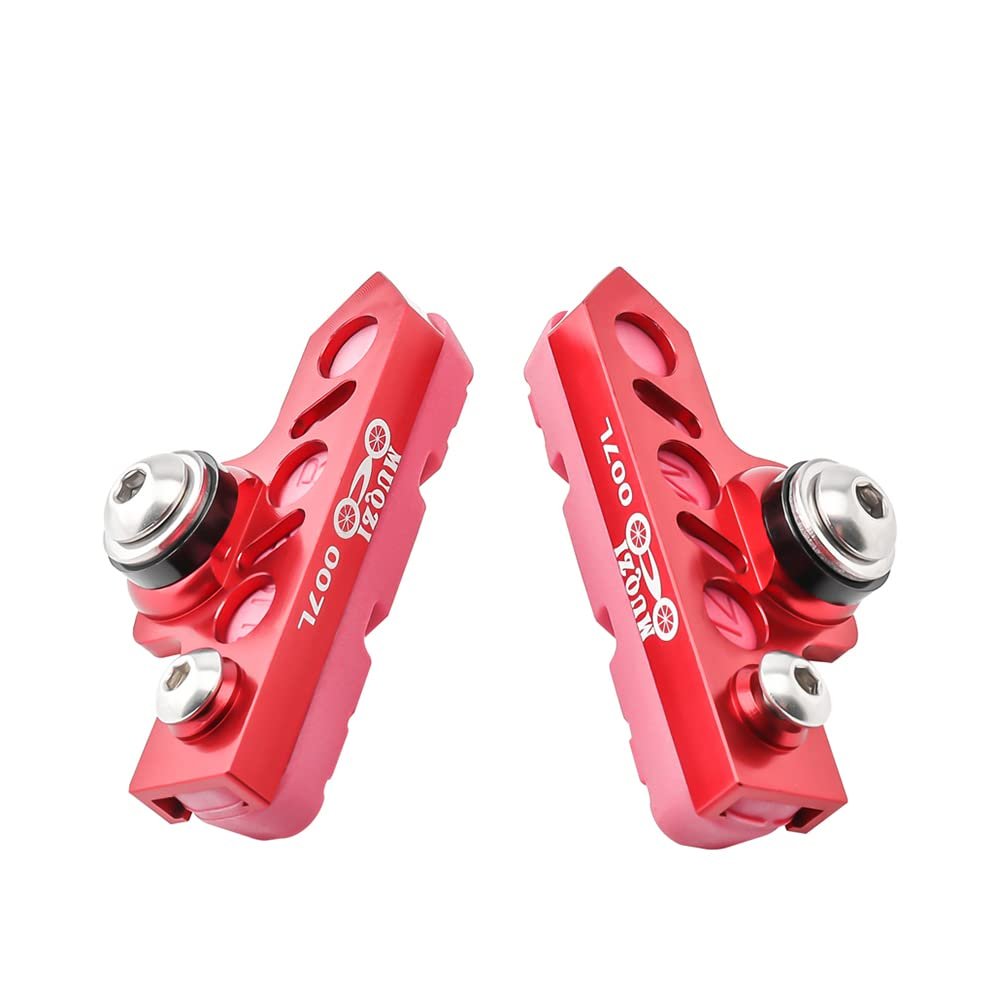 BBxunsless Bicycle C Caliper Extended Brake Pad (Set of 2) Wear-Resistant Replaceable Aluminum Alloy Rim Brake for Road, MTB, Folding Bike (Red-Pink)