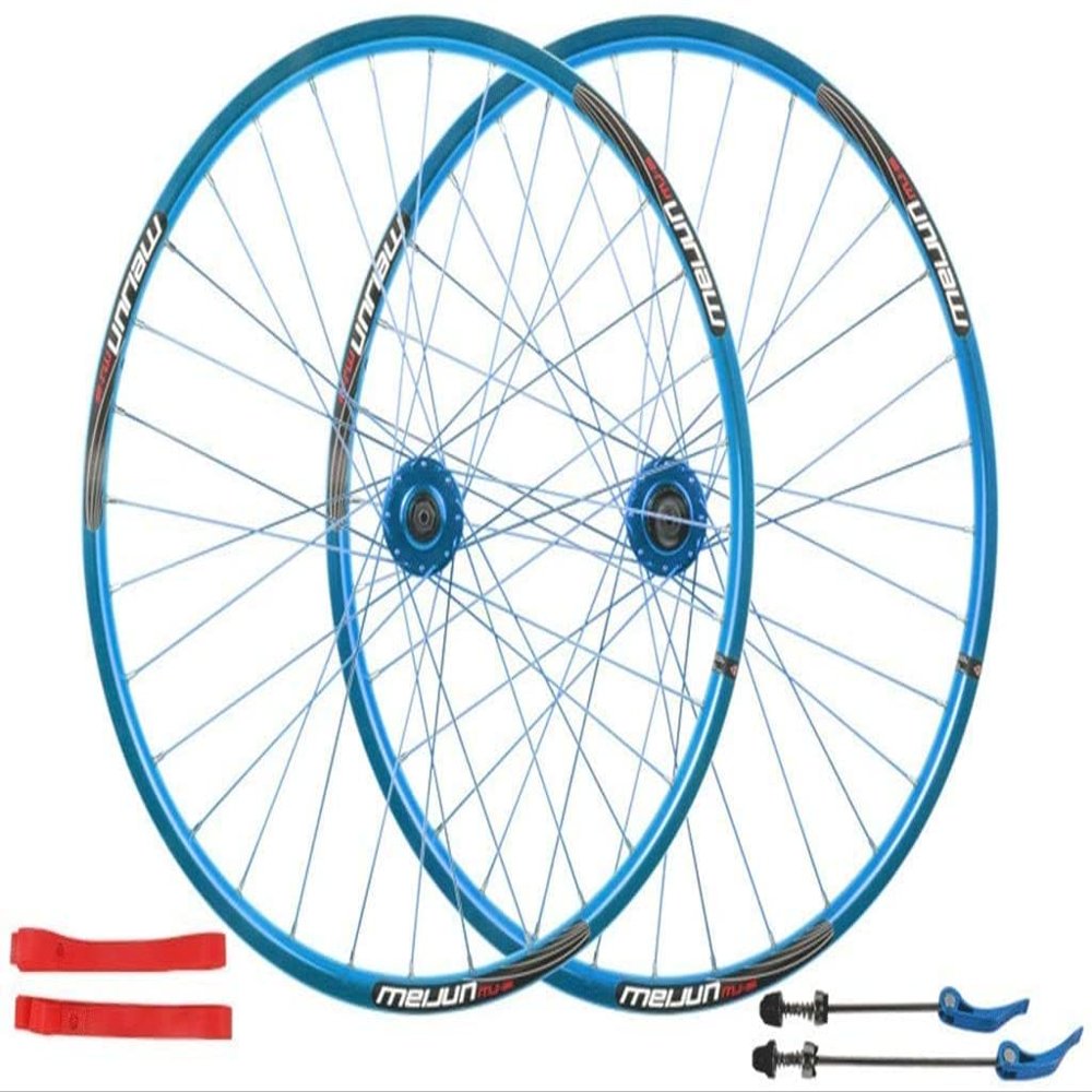 Wheelset 26Inch Bicycle Wheel,32 Hole Double Wall Alloy Rim MTB Mountain Bike Wheel Set Quick Release Disc Brake 7 8 9 10 Speed Road Wheel (Color : Blue, Size : 26inch)