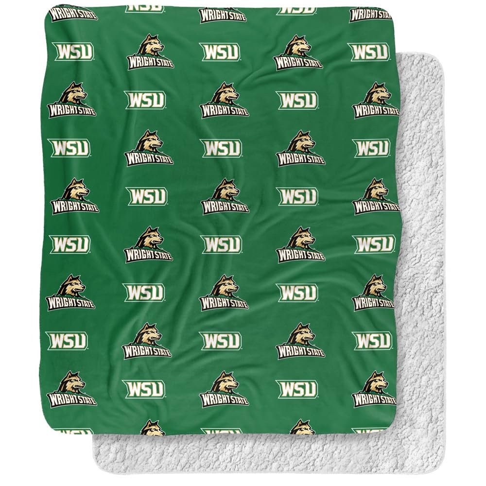 Wright State University Blanket, 50"X60" Logo Pattern,Silky Touch Sherpa Back Super Soft Throw Blanket