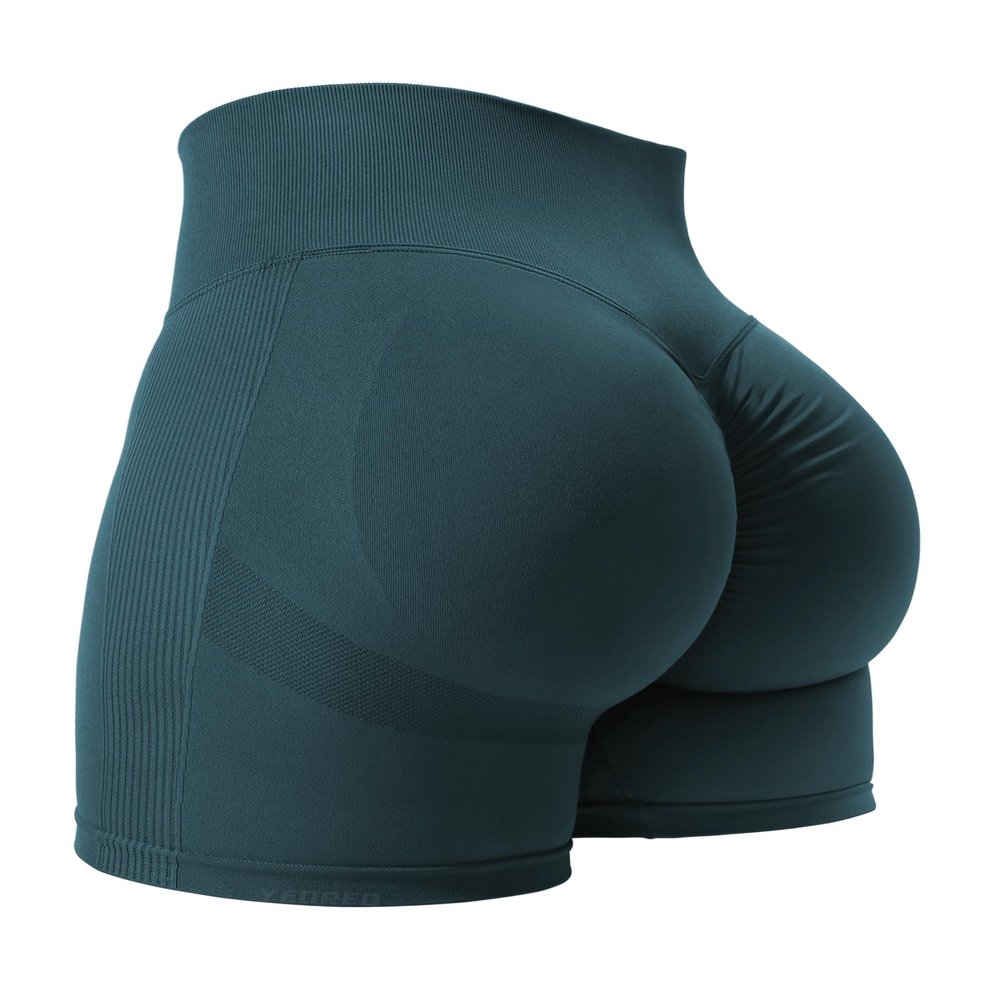 YEOREO Women High Waist Workout Yoga Gym Smile Contour Seamless Cycling Shorts Navy S