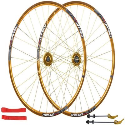 Wheelset 26er Bicycle Wheel,Double Alloy Rim Q/R MTB 7 8 9 10 Speed Bike Wheelset 32H Front Bicycle Wheel Bike Wheelset Rear Road Wheel (Color : Gold, Size : 26inch)