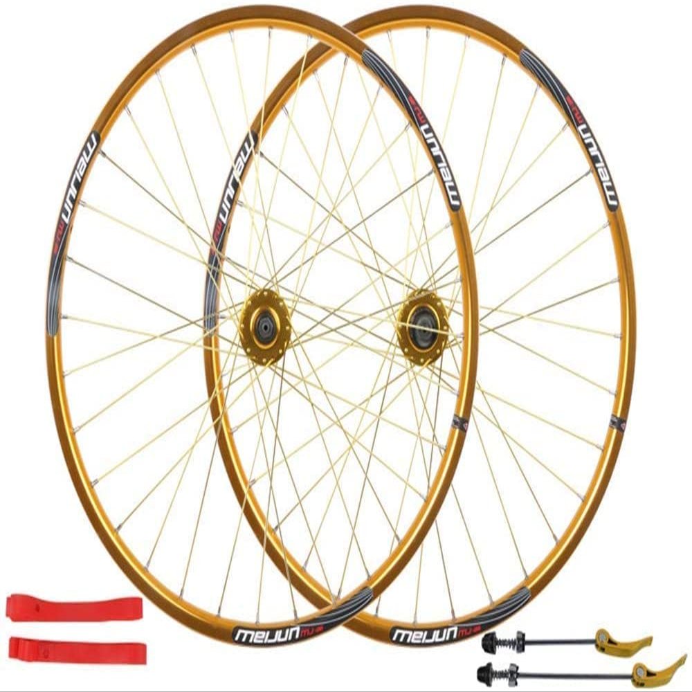 Wheelset 26er Bicycle Wheel,Double Alloy Rim Q/R MTB 7 8 9 10 Speed Bike Wheelset 32H Front Bicycle Wheel Bike Wheelset Rear Road Wheel (Color : Gold, Size : 26inch)