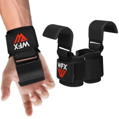 Weight Lifting Hooks, Non-Slip Rubber Coated Grips, 7mm Neoprene Wrist Support Padding, Power lifting Barbell Rows Dead lifts Chin Pull Up Fitness Strength Training Straps Gym Workout Straps (Black)