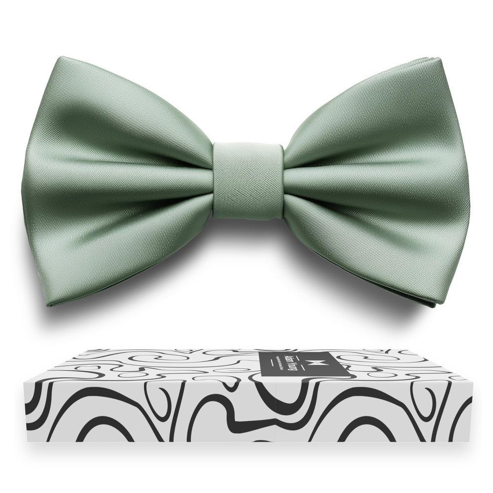 Adam Young Men's Green Fern Bow Tie Pre-Tied Style Formal Satin Classic Bowtie for Tuxedo Faux Silk (Large, Deep Sage)