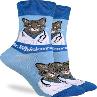 Good Luck Sock Women's Dr. Whiskers Cat Socks, Adult, Shoe Size 5-9