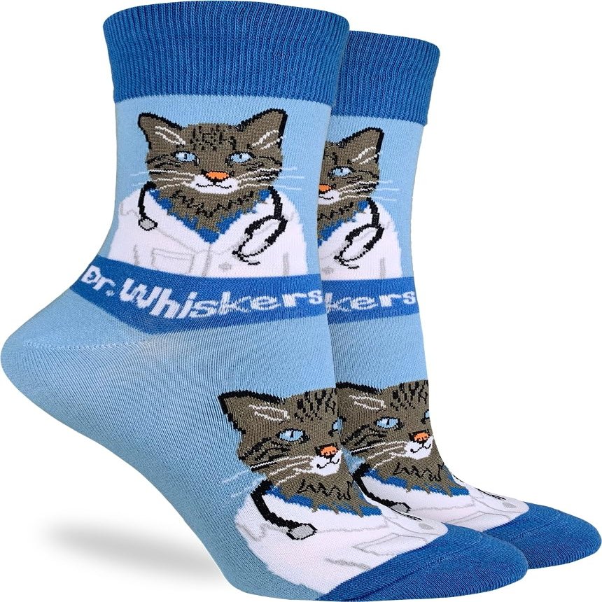 Good Luck Sock Women's Dr. Whiskers Cat Socks, Adult, Shoe Size 5-9
