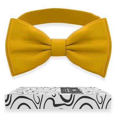 Adam Young Men's Goldish Bow Tie Pre-Tied Style Formal Satin Classic Bowtie for Tuxedo Faux Silk (Large, Gold)
