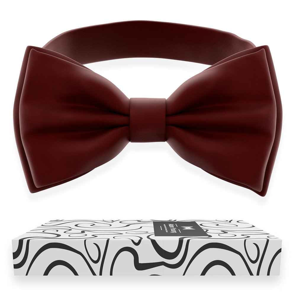 Adam Young Boy's Maroon Red Bow Tie Pre-Tied Style Formal Satin Classic Bowtie for Tuxedo Faux Silk (Medium, Burgundy)