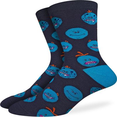 Good Luck Sock Men's Rick and Morty, Mr. Meeseeks Facial Expressions Socks, Adult, Shoe Size 7-12