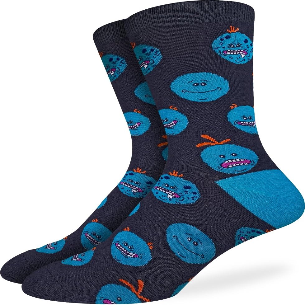 Good Luck Sock Men's Rick and Morty, Mr. Meeseeks Facial Expressions Socks, Adult, Shoe Size 7-12