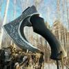 AXE009AM FS Crafts 10.00" Custom Handmade Viking Axe Fist Axe (Palm-Sized) Carbon Steel Hunting Axe Hand Forged Axe Carbon Steel Head Hatchet with Leather Sheath Outdoors Fishing Camping Knife view 1