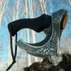 AXE009AM FS Crafts 10.00" Custom Handmade Viking Axe Fist Axe (Palm-Sized) Carbon Steel Hunting Axe Hand Forged Axe Carbon Steel Head Hatchet with Leather Sheath Outdoors Fishing Camping Knife view 2