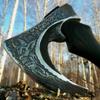AXE009AM FS Crafts 10.00" Custom Handmade Viking Axe Fist Axe (Palm-Sized) Carbon Steel Hunting Axe Hand Forged Axe Carbon Steel Head Hatchet with Leather Sheath Outdoors Fishing Camping Knife view 3