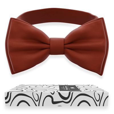 Adam Young Boy's Terracotta Blue Bow Tie Pre-Tied Style Formal Satin Classic Bowtie for Tuxedo Faux Silk (Medium, Rust)