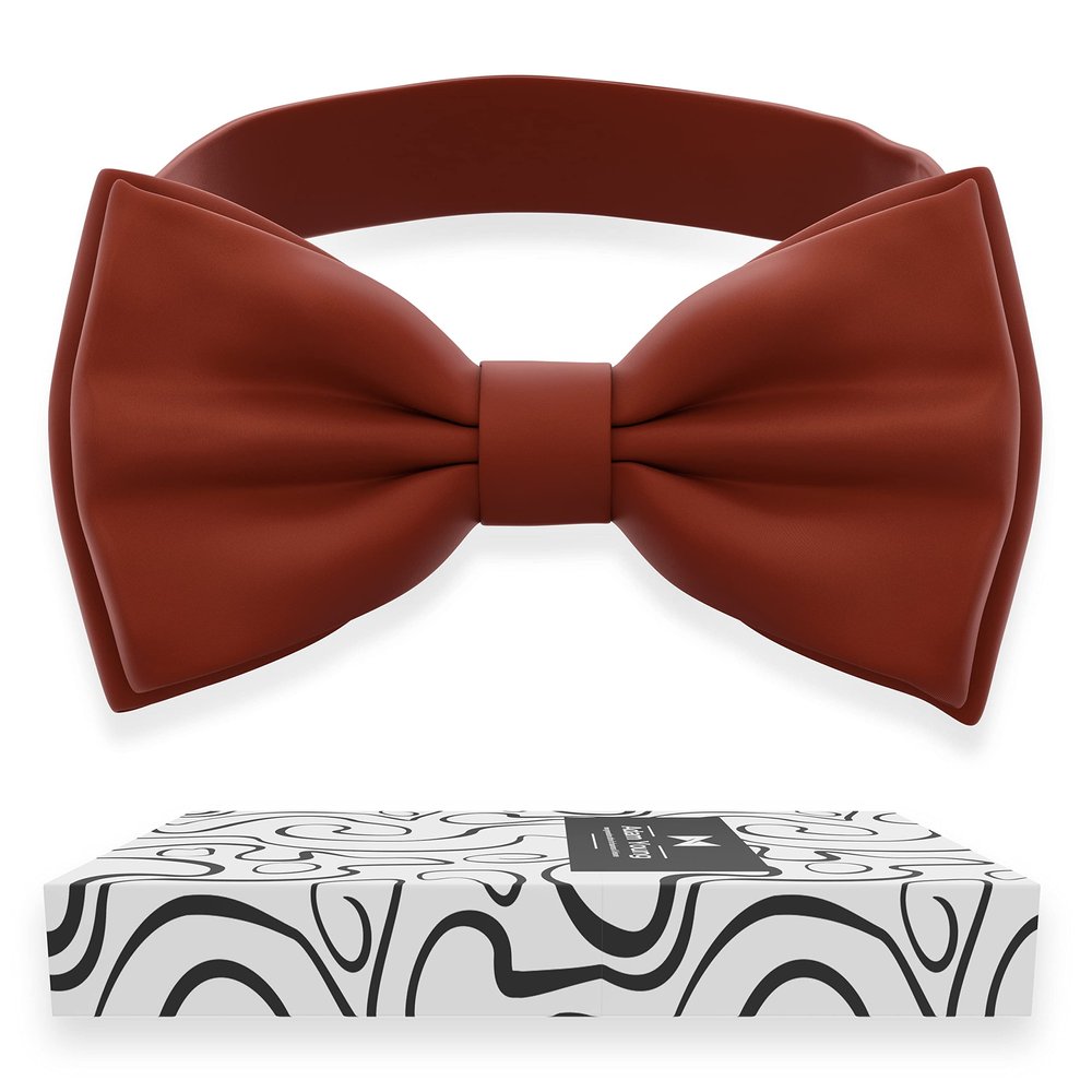 Adam Young Boy's Terracotta Blue Bow Tie Pre-Tied Style Formal Satin Classic Bowtie for Tuxedo Faux Silk (Medium, Rust)