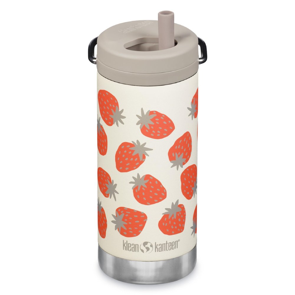 Klean Kanteen TKWide Insulated Bottle Twist Cap, Steel Straw Dishwasher Strawberries 12 oz
