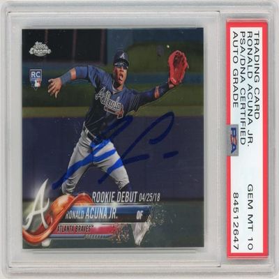 Ronald Acuna Jr 2018 Topps Chrome Update Rookie Debut Auto #HMT31 - PSA/DNA 10